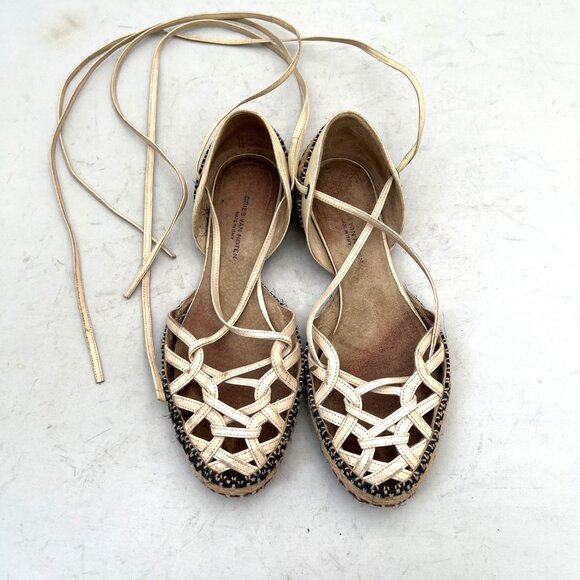 Dries Van Noten Ivory Leather Lace Up Espadrille Flats 35 - Picture 2 of 12